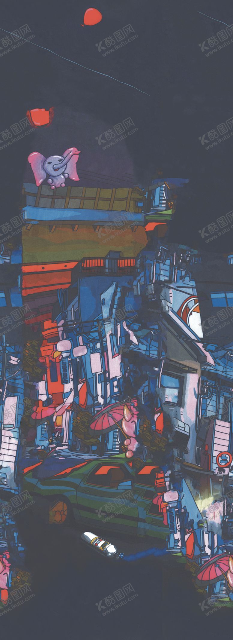 编号：48472010010816191109【酷图网】源文件下载-大象漫画夜晚扫描