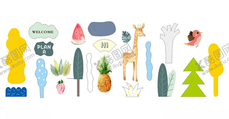 编号：46374001050010139444【酷图网】源文件下载-可爱卡通森林动物植物元素