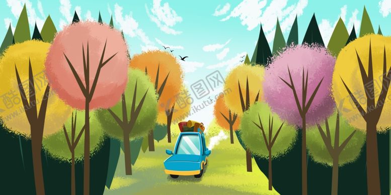编号：79688409270003549493【酷图网】源文件下载-户外郊游旅游小车插画素材