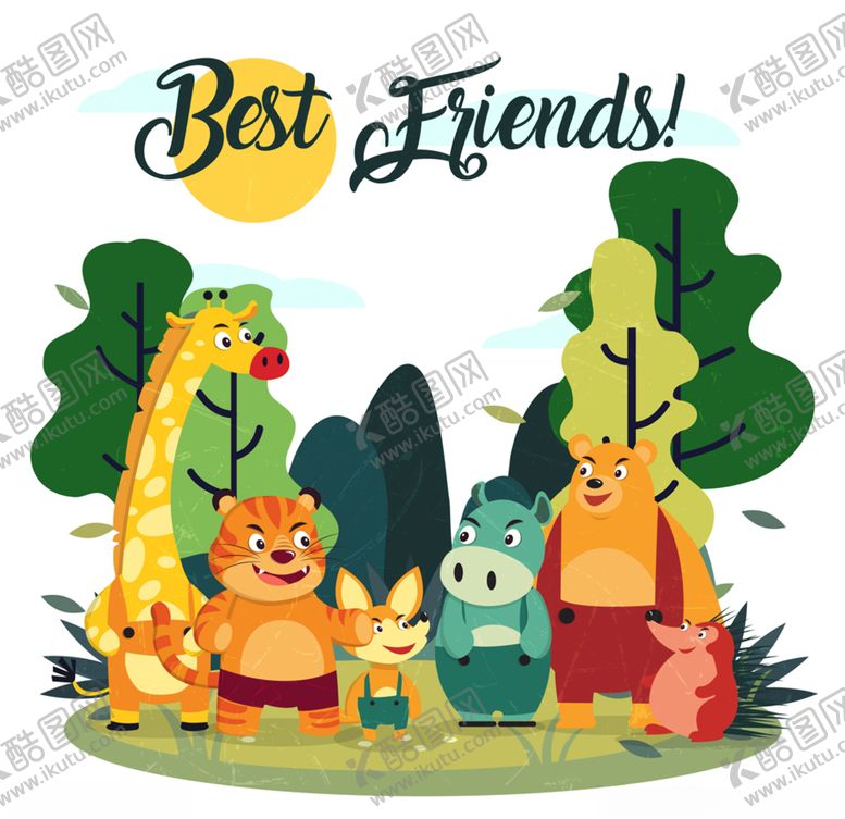 编号：56261009201835246163【酷图网】源文件下载-卡通笑脸森林动物AI矢量素材