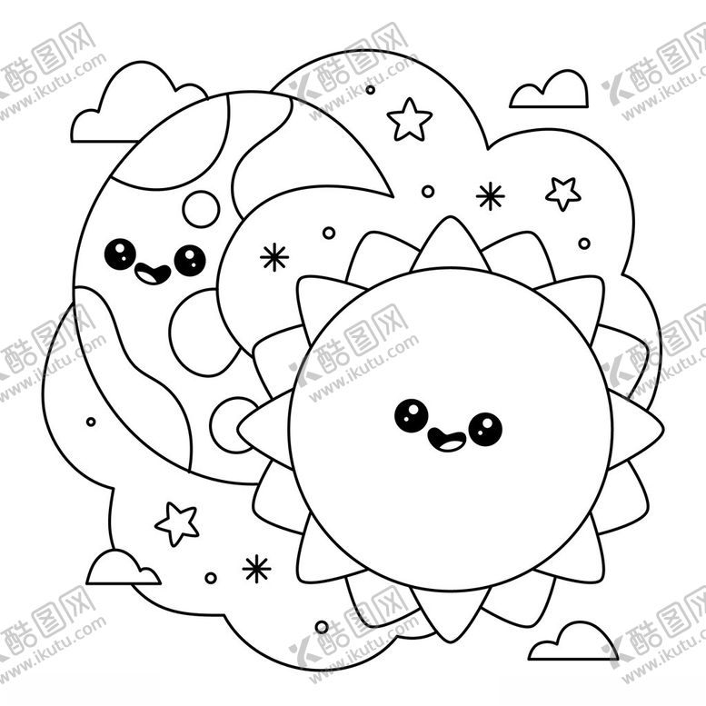 编号：67876402191048534667【酷图网】源文件下载-手绘卡通儿童填色线稿图片
