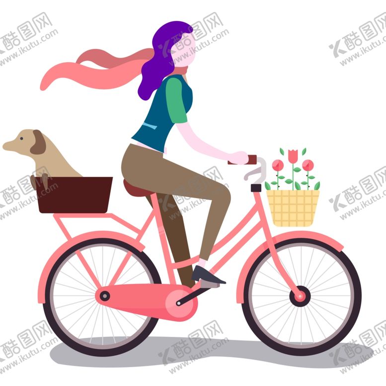编号：58419407062315023298【酷图网】源文件下载-骑自行车的女孩插画