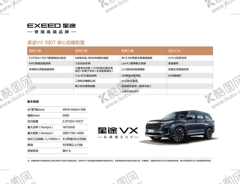 编号：71402810042337574306【酷图网】源文件下载-星途VX390T配置表