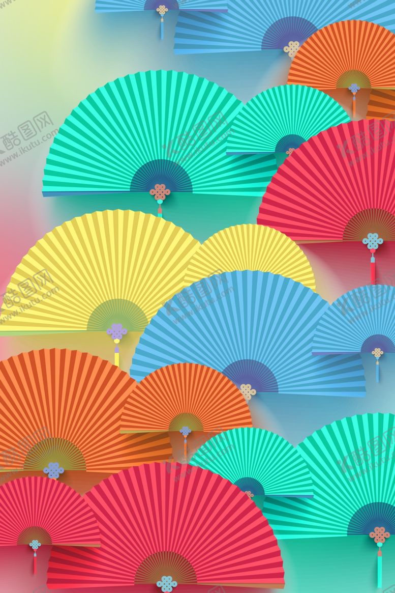 编号：55842009252348404877【酷图网】源文件下载-彩色青春活力中国风扇子背景