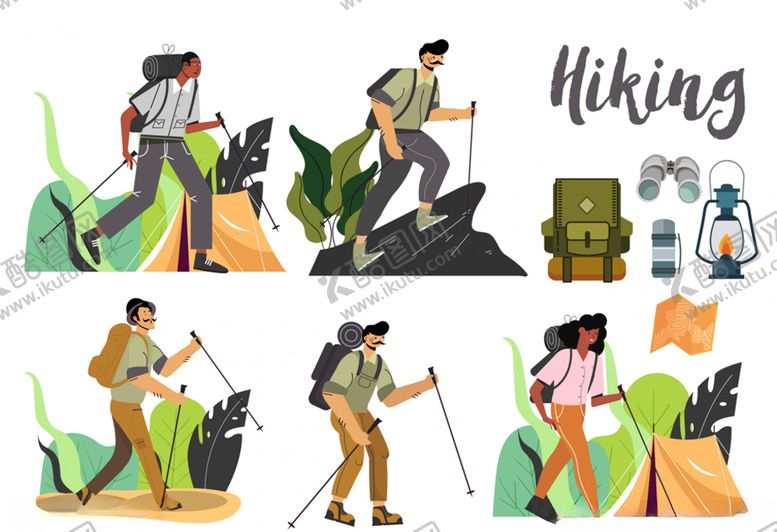 编号：36419309262132361684【酷图网】源文件下载-创意徒步旅行人物矢量素材