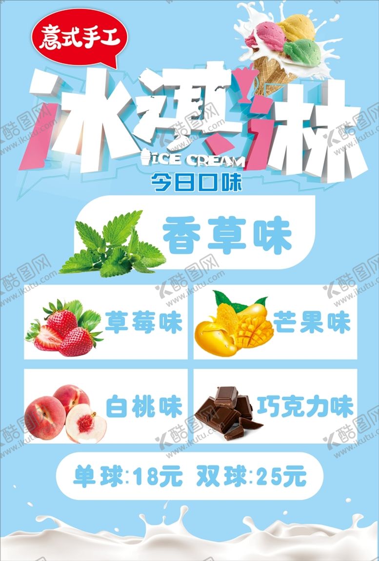 编号：03128409122134235907【酷图网】源文件下载-冰淇淋海报意式手工草莓