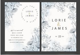 清新蓝白婚礼请柬设计模板