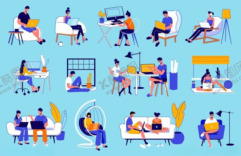 编号：48801411200334545148【酷图网】源文件下载-多样办公场景插画