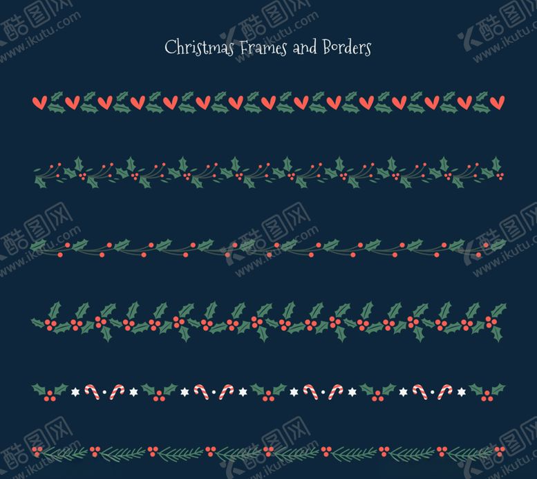 编号：92341610070814265320【酷图网】源文件下载-6款创意圣诞节花边A矢量素材.