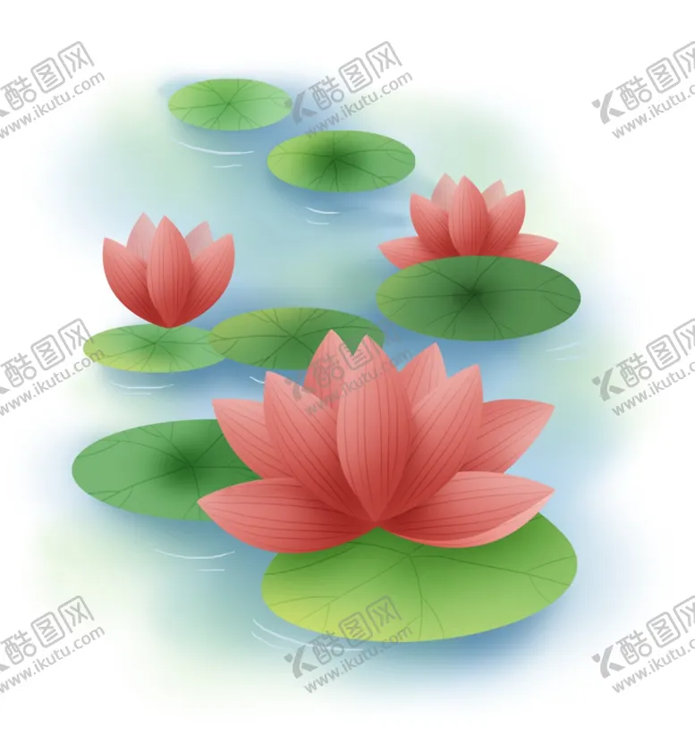 编号：89692604070220406257【酷图网】源文件下载-红色莲花荷叶插画