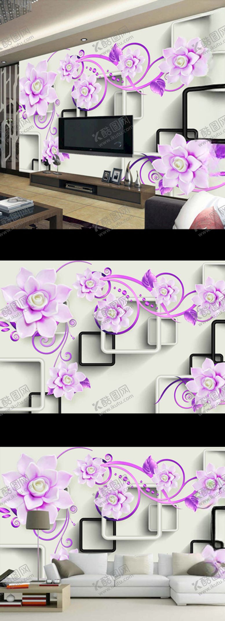 编号：27732009210026067126【酷图网】源文件下载-现代简约抽象花卉电视背景墙