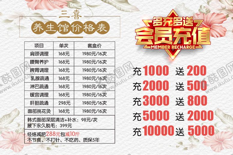编号：30274809121528598243【酷图网】源文件下载-美容院会员充值价格表