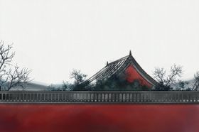 城墙建筑国风插画卡通背景素材