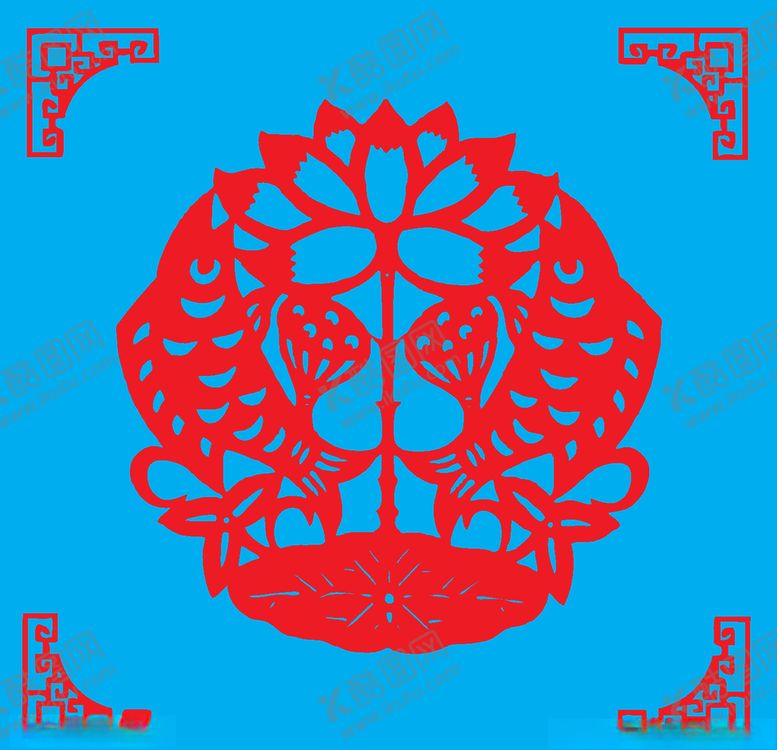 编号：32770009270807409657【酷图网】源文件下载-莲年有鱼剪纸