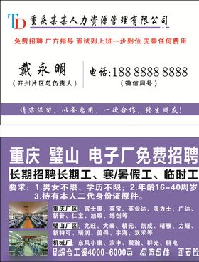 紫色人力资源管理公司名片