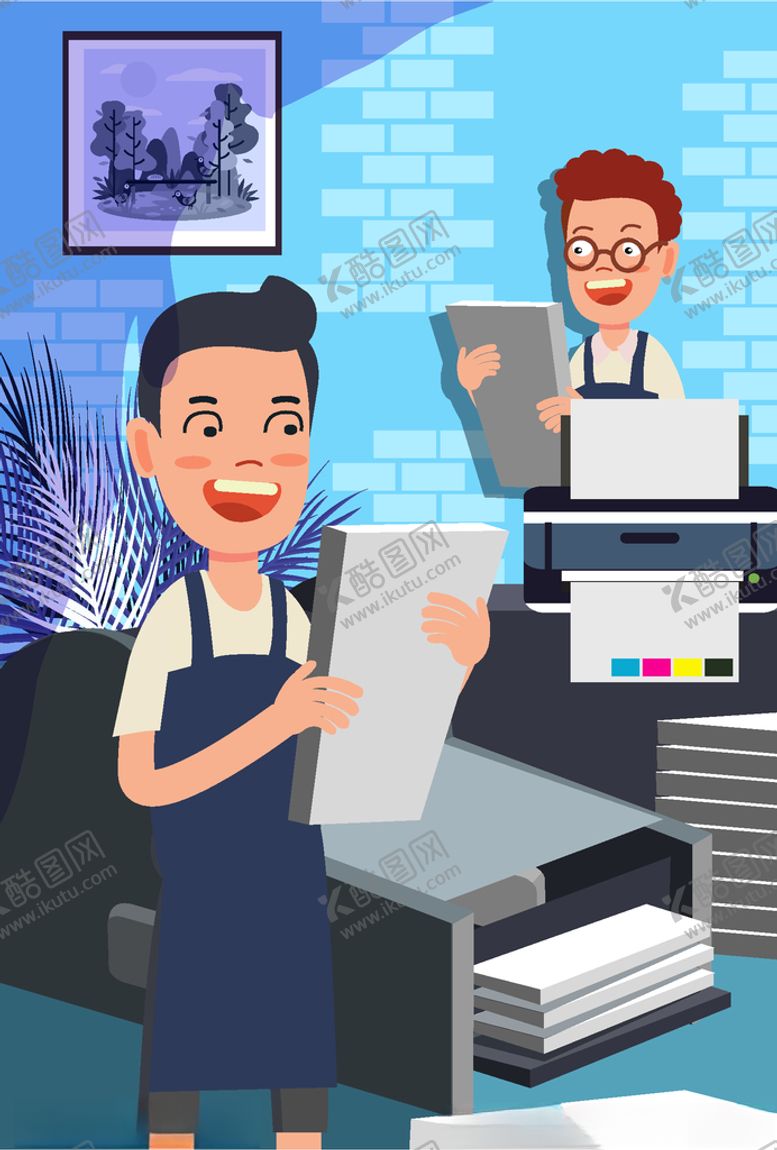 编号：80995110131335549164【酷图网】源文件下载-创意打印文件的2个男子