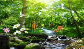 抽象鹿树林背景墙