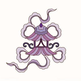 中式紫色祥云宝塔图案