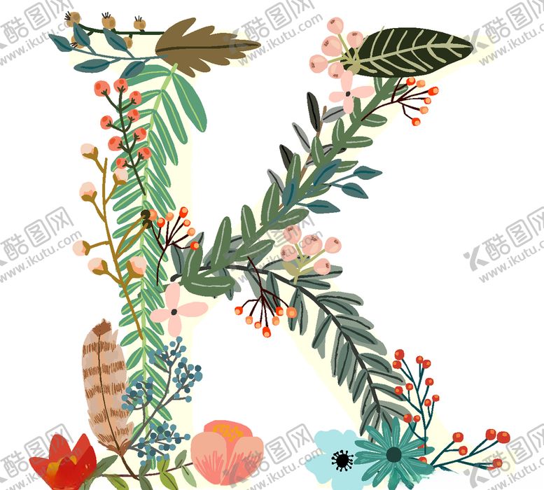 编号：89734109180435455079【酷图网】源文件下载-创意矢量手绘花卉字母