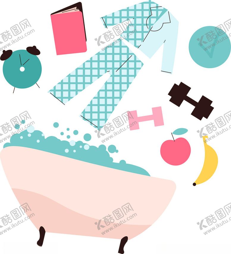 编号：27426604060143588710【酷图网】源文件下载-浴缸旁的多样生活用品