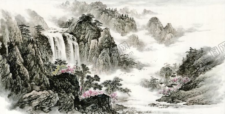 编号：25476309160102483298【酷图网】源文件下载-中式山水壁画