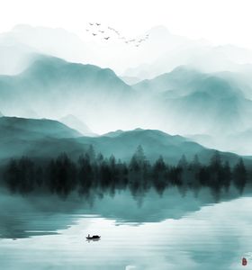 新中式水墨画山水画中画