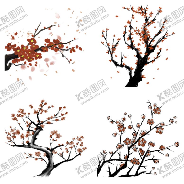 编号：05839409162102339561【酷图网】源文件下载-水墨红梅腊梅梅花花卉背景