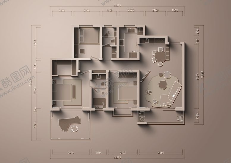 编号：26884104022155207837【酷图网】源文件下载-简约风房屋平面布局图