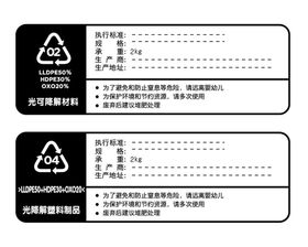 光降解材料标示表格