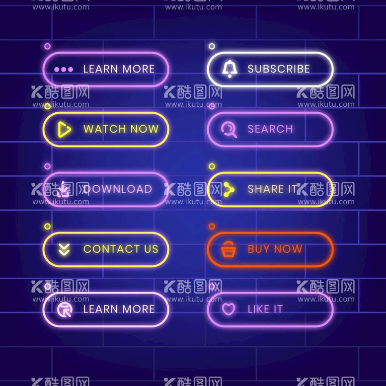 编号：82029011171729512244【酷图网】源文件下载-逼真霓虹灯网页按钮