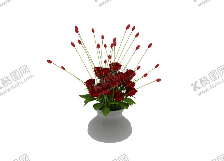 编号：75382805152257258191【酷图网】源文件下载-玫瑰花瓶3d模型