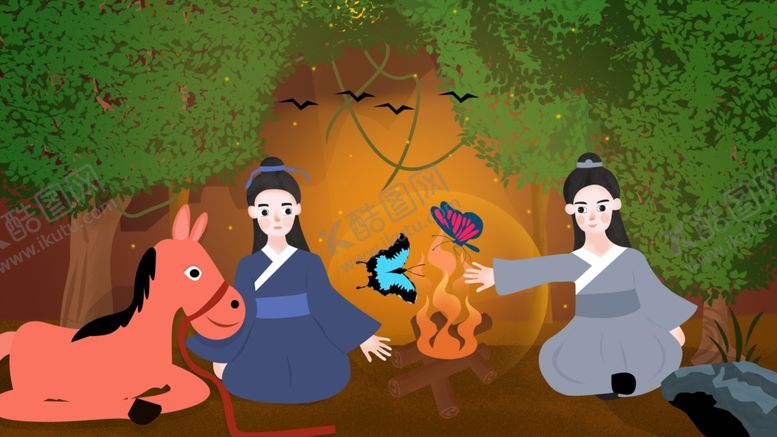 编号：14830010302246397198【酷图网】源文件下载-飞蛾扑火成语故事插画