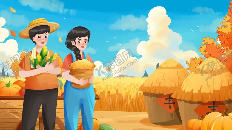 编号：68698102190044341976【酷图网】源文件下载-立秋插画秋收农民