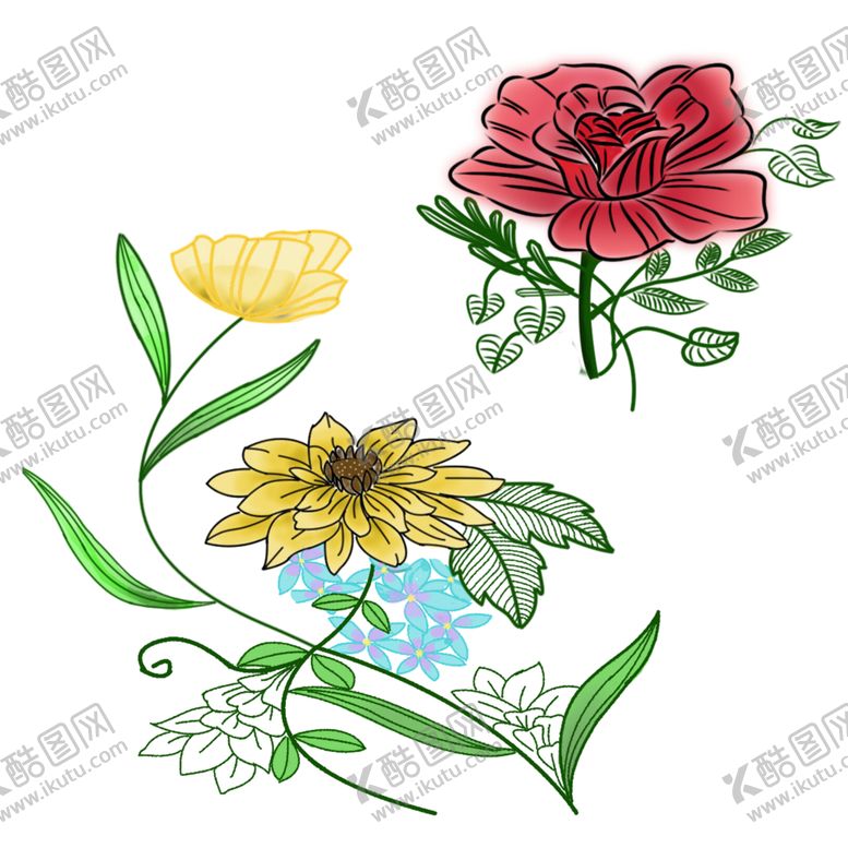 编号：23905304110419276844【酷图网】源文件下载-手绘花草线描素材