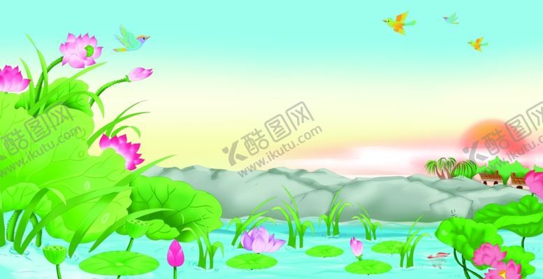 编号：46013002130948307442【酷图网】源文件下载-卡通荷叶池塘