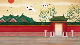 城墙宫殿国风古风插画卡通素材