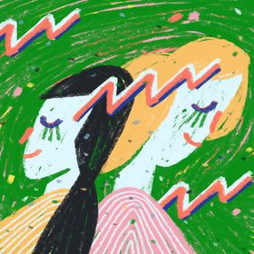噪点肌理插画扁平女孩可可爱