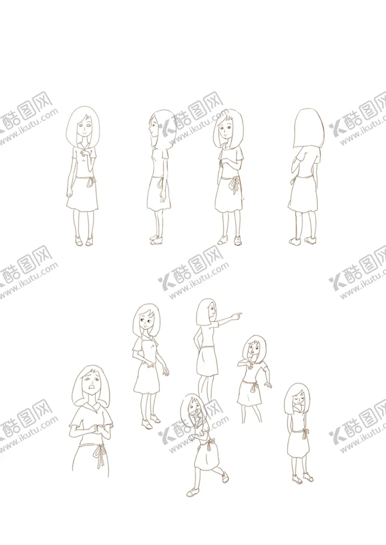 编号：55080603140700127727【酷图网】源文件下载-女孩多个动作漫画线稿