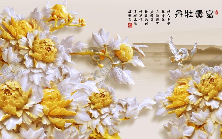 编号：48795709151517535212【酷图网】源文件下载-富贵牡丹木雕牡丹花中式背景墙