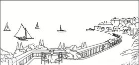 船假日流水房屋山水