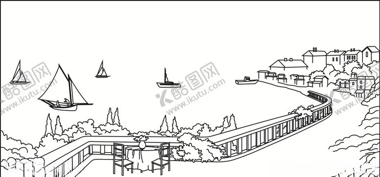 编号：66211509291331484289【酷图网】源文件下载-船假日流水房屋山水