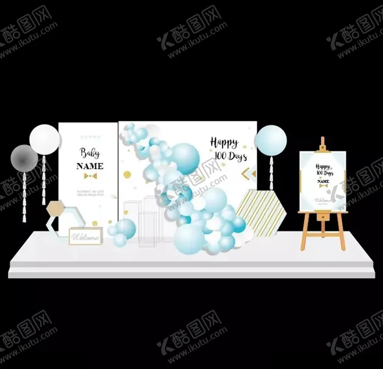 编号：26411804171709448726【酷图网】源文件下载-小清新白色蓝色ins宝宝宴舞台