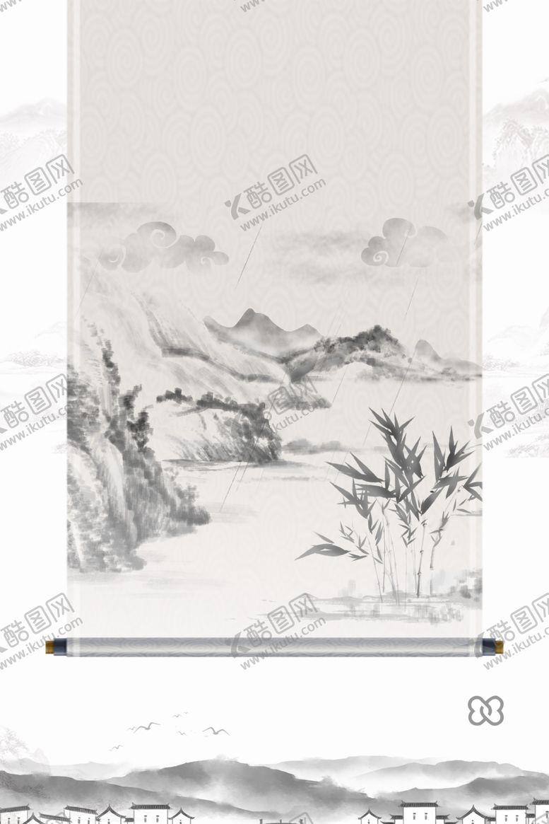 编号：92289506161151495572【酷图网】源文件下载-水墨画卷轴