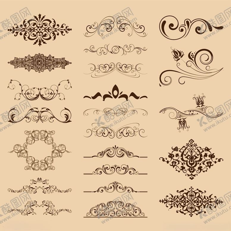 编号：72070811150250546211【酷图网】源文件下载-复古装饰花纹设计元素集