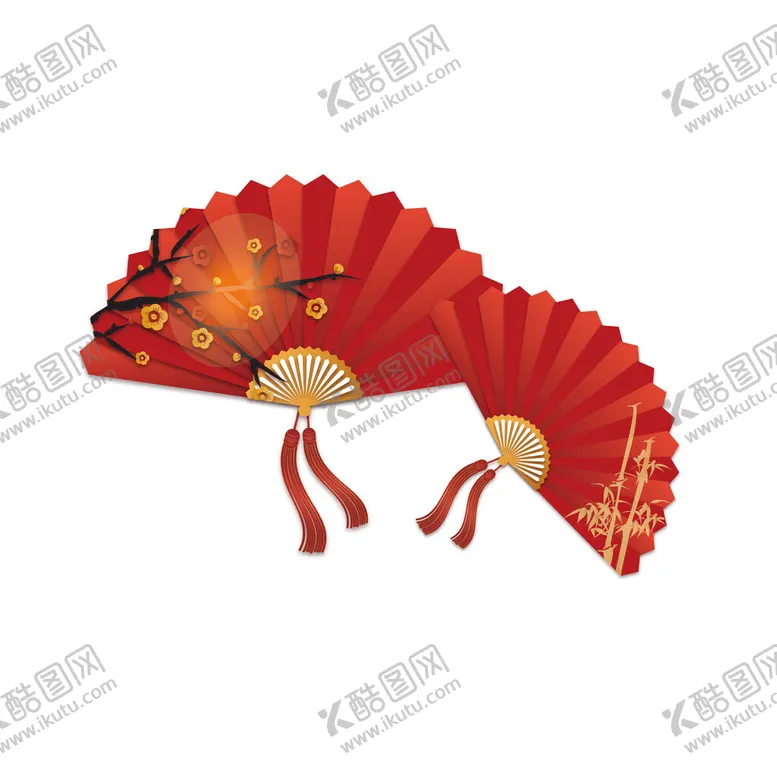 编号：73610502141438095780【酷图网】源文件下载-新年红色折纸扇子