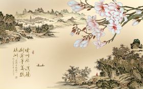 玉兰花电视背景墙