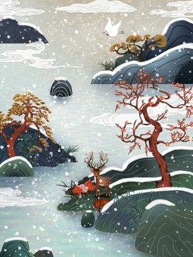 中国风插画图背景水墨彩页