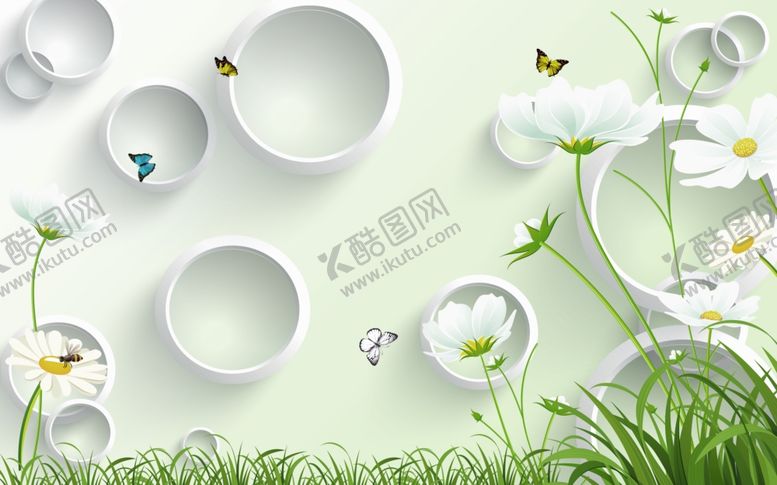 编号：82182509230919192865【酷图网】源文件下载-简约花卉小鸟圈圈电视背景墙图片