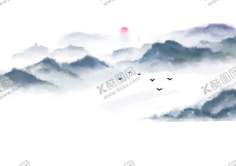 编号：15183606162321405168【酷图网】源文件下载-水墨山水大好河山日出飞鸟