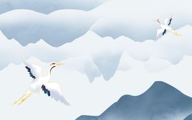 中国风背景卡通山水画素材山水画展板画